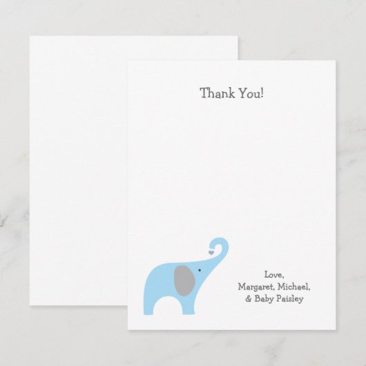 Blauw grijs olifant Baby shower Notitiekaartje (Voorkant / Achterkant)