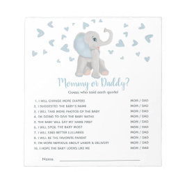 Blauw grijs olifant Baby shower spel raad wie Notitieblok