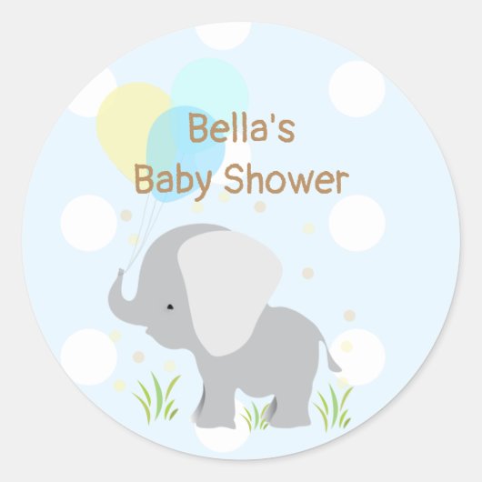 Blauw Grijs Olifant Baby shower Stickers (Voorkant)