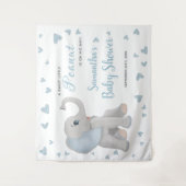 Blauw Grijs Olifant Jongens Baby Shower Achtergron Wandkleed (Voorkant)