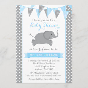 Blauw grijs olifant pokdot Baby shower Kaart