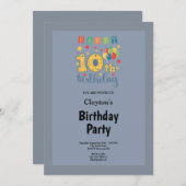 Blauw/grijs omhuld 10e verjaardag kaart (Voorkant / Achterkant)