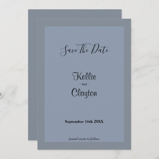 Blauw/grijs omhuld slaat de datum op save the date (Voorkant / Achterkant)