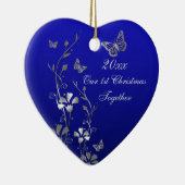 Blauw, Grijs Ons 1e Kerst Keepsake Ornament (Rechts)