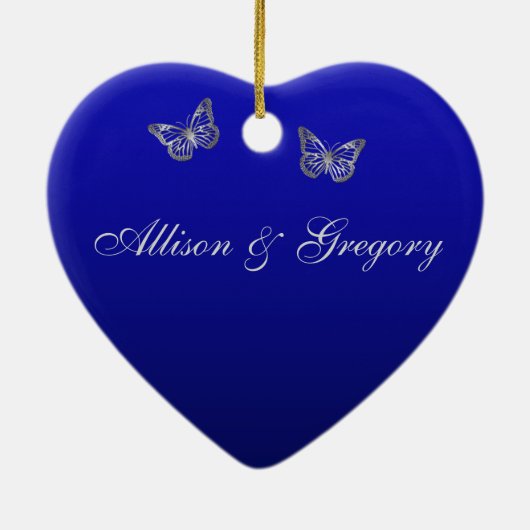 Blauw, Grijs Ons 1e Kerst Keepsake Ornament (Achterkant)