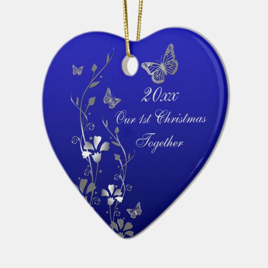 Blauw, Grijs Ons 1e Kerst Keepsake Ornament (Links)