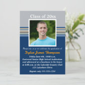 Blauw, grijs, Oranje Foto Afstuderen Uitnodiging (Staand voorkant)