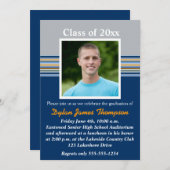 Blauw, grijs, Oranje Foto Afstuderen Uitnodiging (Voorkant / Achterkant)