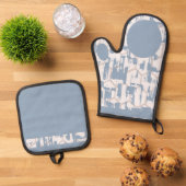 Blauw Grijs Ovenwant & Pannenlap Set (Top down)