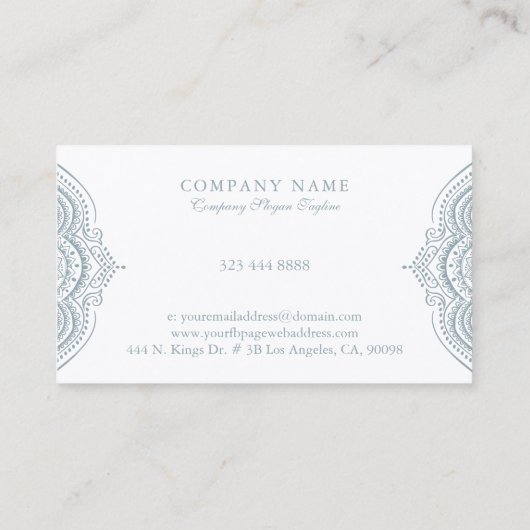 Blauw-grijs Paisley Lace Mandala Visitekaartje (Achterkant)