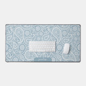 Blauw-grijs paisley patroon aangepaste monogram bureaumat (Keyboard & Muis)