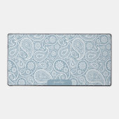 Blauw-grijs paisley patroon aangepaste monogram bureaumat (Voorkant)