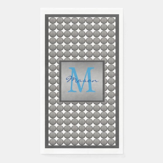 Blauw & Grijs Polka Dot Patroon Monogram Servet (Voorkant)