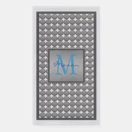 Blauw & Grijs Polka Dot Patroon Monogram Servet (Voorkant)