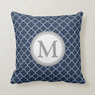 Blauw grijs Quatrefoil monogram Decoratief Pillow Kussen