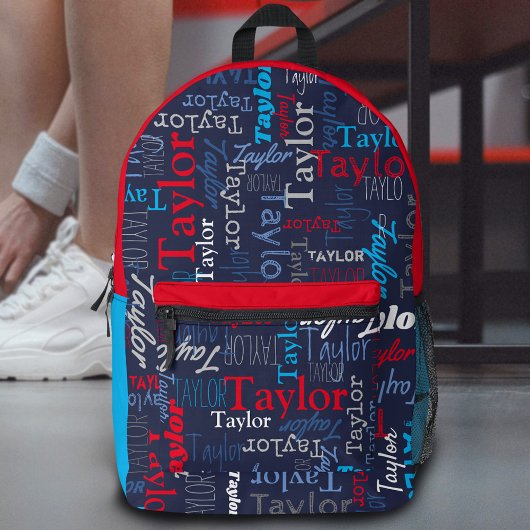 Blauw Grijs Rood Gepersonaliseerde Naam overal Bedrukte Rugzak