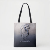 Blauw Grijs rustiek monogram ombre Tote Bag (Voorkant)