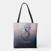 Blauw Grijs rustiek monogram ombre Tote Bag (Achterkant)