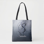 Blauw Grijs rustieke monogram ombre gestreept Tote Bag (Voorkant)