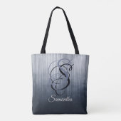 Blauw Grijs rustieke monogram ombre gestreept Tote Bag (Achterkant)