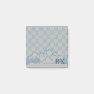 Blauw Grijs Rutpatroon Rustieke Bergen Monogram Post-it® Notes