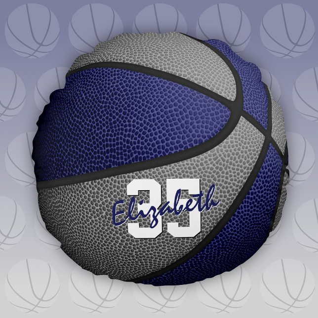 blauw grijs school kleuren meisjes jongens basketb rond kussen (Blue and gray team colors round basketball pillow)