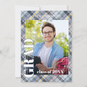 Blauw Grijs Schots Geruit Afstuderen Aankondiging (Voorkant)