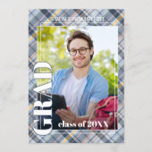 Blauw Grijs Schots Geruit Afstuderen Aankondiging (Voorkant)