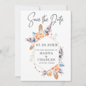 Blauw Grijs Sinaasappel Bloemen Geometrisch Lijst  Save The Date (Voorkant)