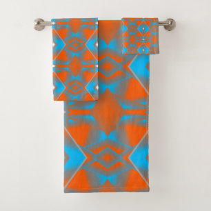 Blauw Grijs Sinaasappel Ombre Geometrische Abstrac Bad Handdoek