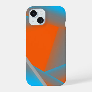 Blauw Grijs Sinaasappel Ombre Geometrische Abstrac iPhone 15 Case