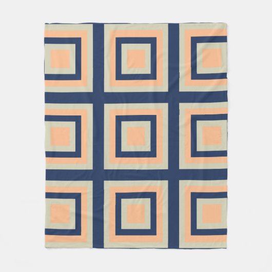 Blauw Grijs Sinaasappel Vierkantjes Geometrisch Pa Fleece Deken (Voorkant)