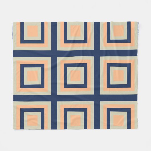 Blauw Grijs Sinaasappel Vierkantjes Geometrisch Pa Fleece Deken (Voorkant (Horizontaal))