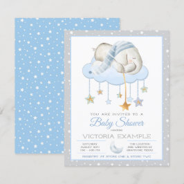 Blauw Grijs Slaperige Olifant Baby Shower Uitnodig Kaart