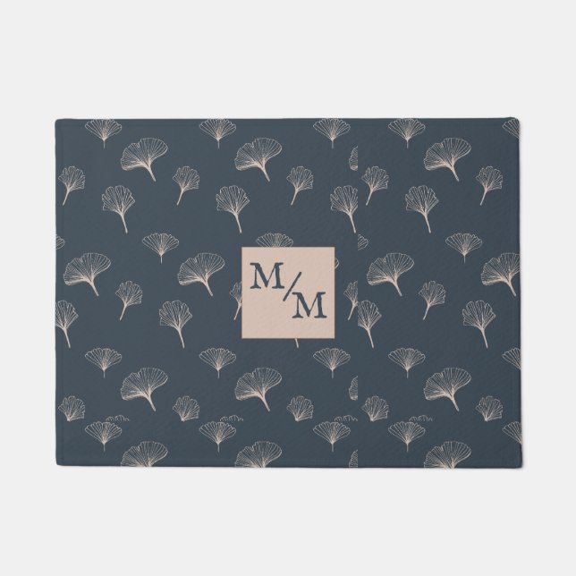 Blauw Grijs smeedijzer Gingko Deurmat (Voorkant)