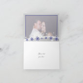 Blauw, grijs sneeuwvlok trouwdag bedank foto bedankkaart (Binnen)