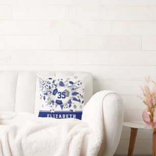 Blauw Grijs Sportmeisjes Naam voetballen Stars Kussen