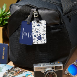 blauw grijs sportteam kleuren voetbal patroon bagagelabel