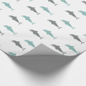 Blauw Grijs Strand Oceaan Dolfijnen Verjaardag Cadeaupapier (Hoek)
