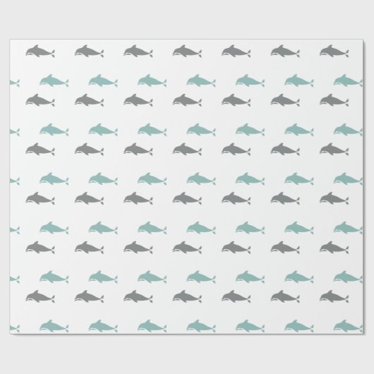 Blauw Grijs Strand Oceaan Dolfijnen Verjaardag Cadeaupapier (Vlak)