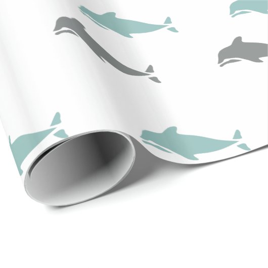 Blauw Grijs Strand Oceaan Dolfijnen Verjaardag Cadeaupapier (Rol Hoek)