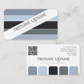 Blauw grijs strepen harmonisch kleurenpalet QR-Cod Visitekaartje (Voorkant / Achterkant)
