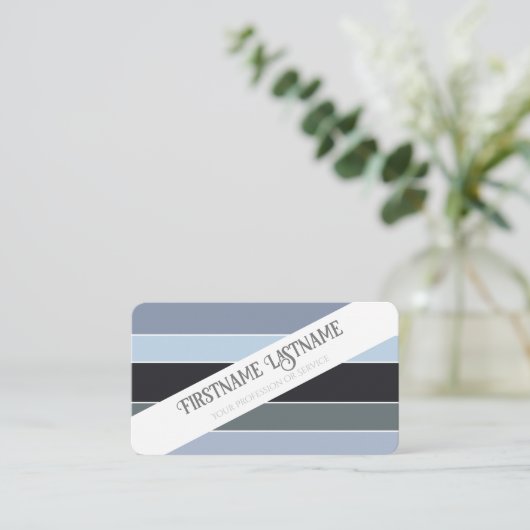 Blauw grijs strepen harmonisch kleurenpalet QR-Cod Visitekaartje (Staand voorkant)