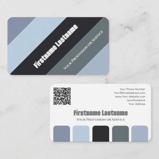 Blauw grijs strepen harmonisch kleurenpalet QR-Cod Visitekaartje (Voorkant / Achterkant)
