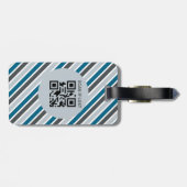 Blauw Grijs Strepen Initiaal QR Code Modern Bagagelabel (Achterkant horizontaal)