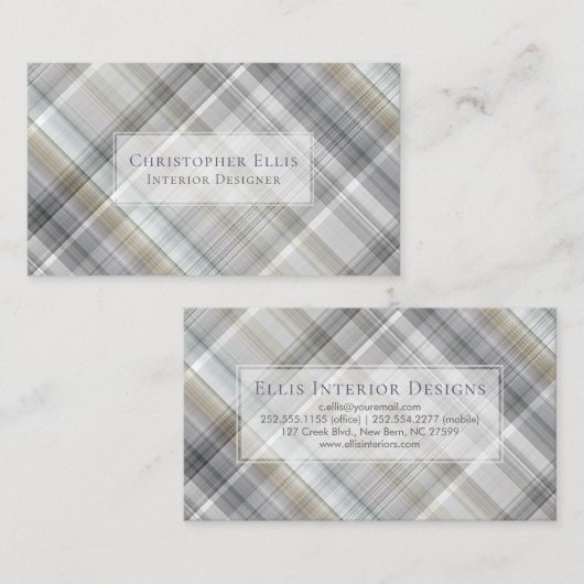 Blauw/Grijs/Tan Plaid Visitekaartje (Voorkant / Achterkant)