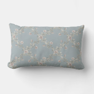 Blauw Grijs Taupe Roos Salie Traliepatroon Kussen