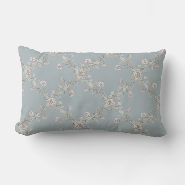 Blauw Grijs Taupe Roos Salie Traliepatroon Kussen (Voorkant)