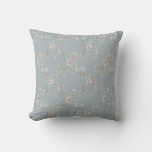 Blauw Grijs Taupe Roos Salie Traliewerk Patroon Kussen
