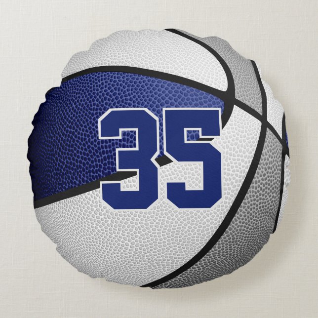 Blauw Grijs Team Kleuren Basketbal Kamer Decor Rond Kussen (Voorkant)